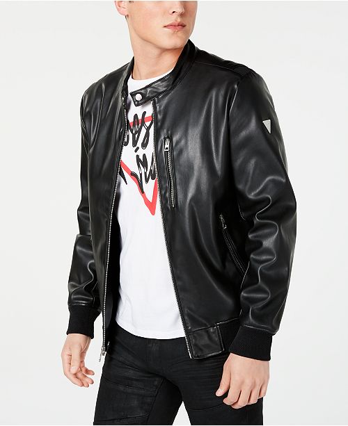 GUESS Men's FauxLeather Bomber Jacket & Reviews Coats & Jackets