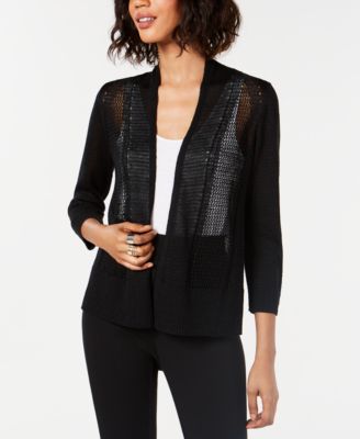 Alfani - Petite Mixed-Stitch Linen-Blend Open-Front Cardigan