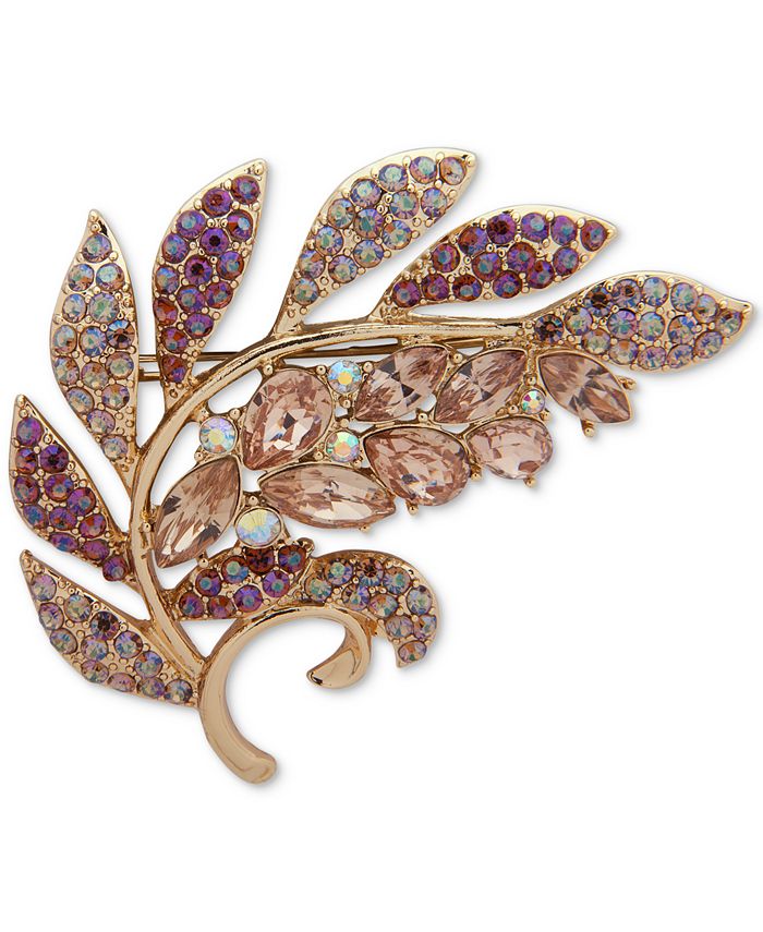 Anne Klein Gold Tone Stone Crystal Leaf Pin Created for Macy s