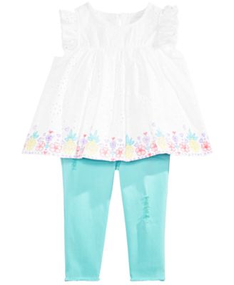 First Impressions Baby Girls Printed Eyelet Lace Top & Raw-Hem Jeans Separates, Created for Macy's 
