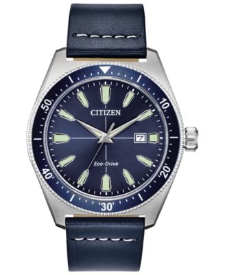 Citizen - Men's Brycen Blue Leather Strap Watch 43mm