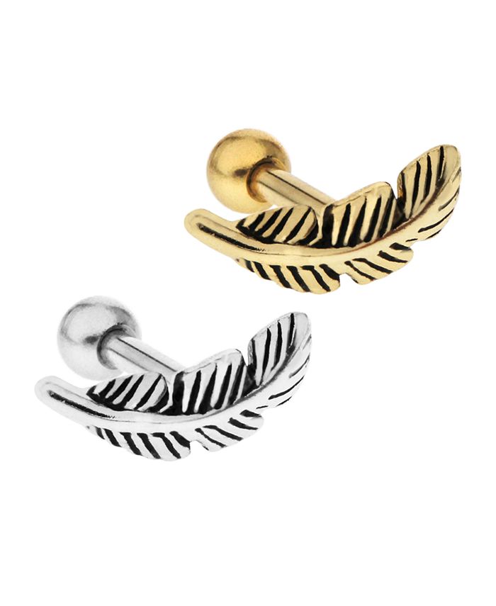 Rhona Sutton Bodifine Stainless Steel And Brass Set of 2 Feather Tragus ...