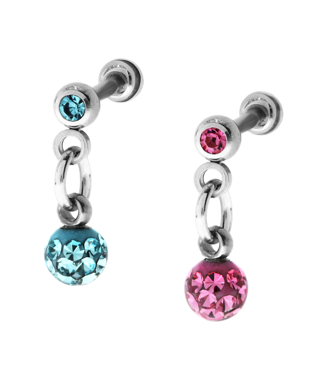 Bodifine Stainless Steel Set of 2 Crystal and Resin Tragus - Asstd