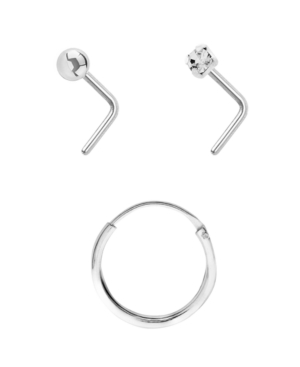 image of Bodifine Sterling Silver Set of 3 Crystal Nose Studs and Ring