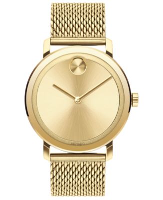 Movado Men's Swiss BOLD Gold-Tone Stainless Steel Mesh Bracelet Watch ...