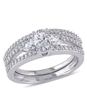 image of Certified Diamond (1-1/10 ct. t.w.) Oval-Shape 3-Stone Bridal Set in 14k White Gold