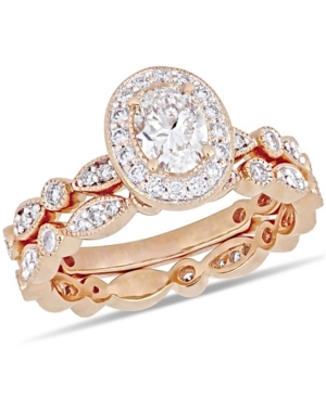 image of Certified Diamond (1 ct. t.w.) Oval Vintage Halo Bridal Set in 14k Rose Gold