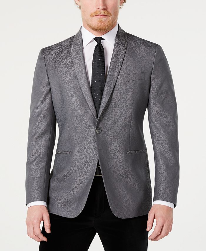 Kenneth Cole Reaction Men s Slim Fit Silver Tonal Floral Evening