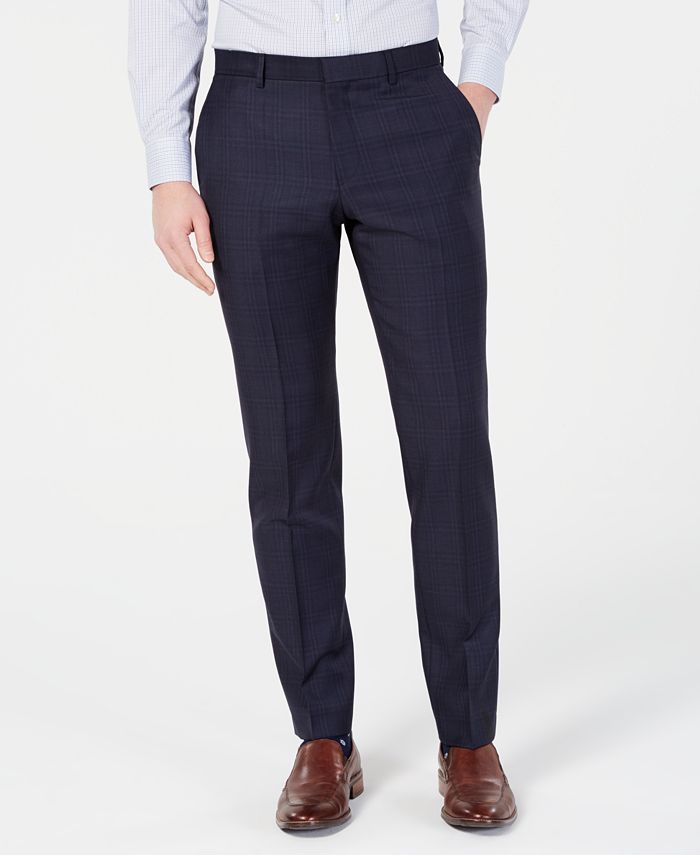 HUGO Men's Modern-Fit Wool Navy Plaid Suit Pants - Macy's
