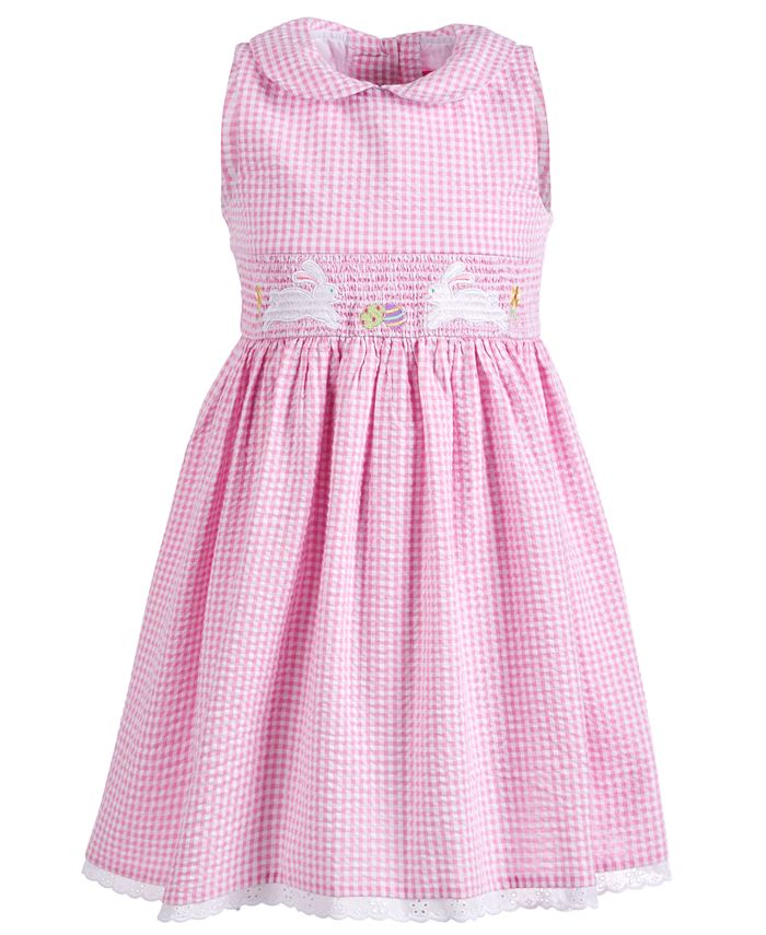 Claire & Charlie Girls Pink & Blue Gingham Seersucker Dress - Bunny Garden main image 0