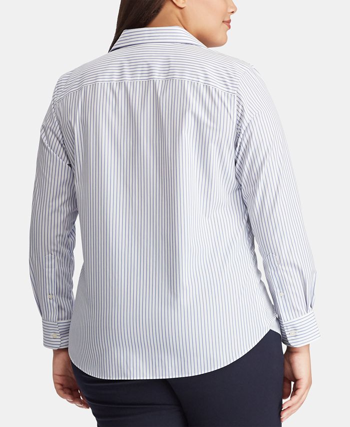Lauren Ralph Lauren Plus Size Non-Iron Striped Shirt - Macy's