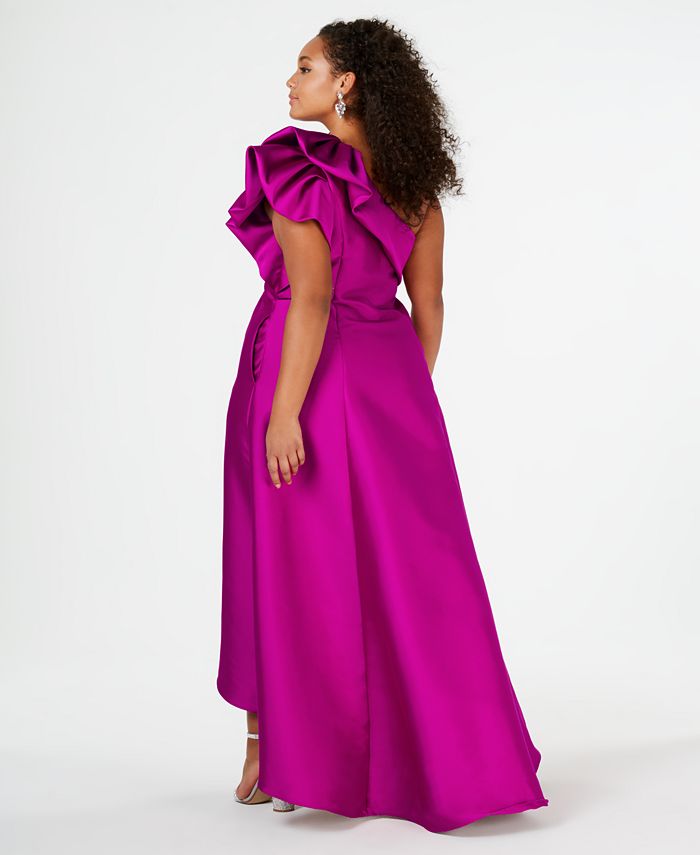 Adrianna Papell Plus Size One-Shoulder High-Low Gown - Macy's
