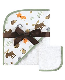 Hudson Baby Unisex Baby Hooded Towel and Washcloth, Woodland 2-Piece Set, One Size