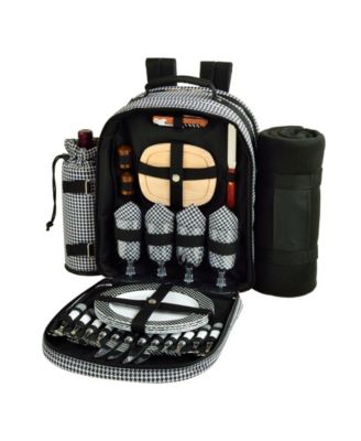 Deluxe 4 Person Picnic Backpack Cooler, Wine Pouch and Blanket