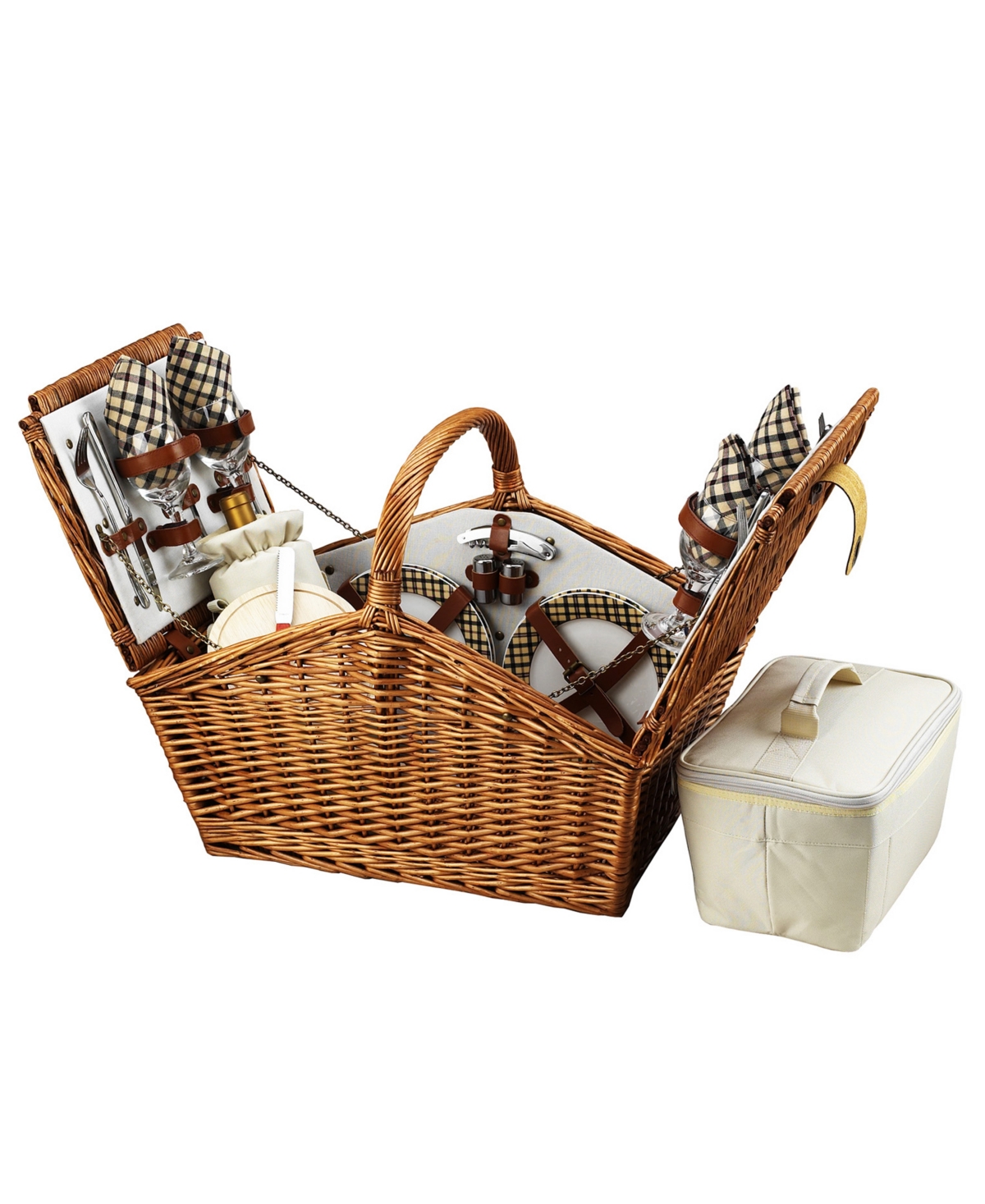 Picnic at Ascot Huntsman English-Style Willow Picnic Basket with Service for 4