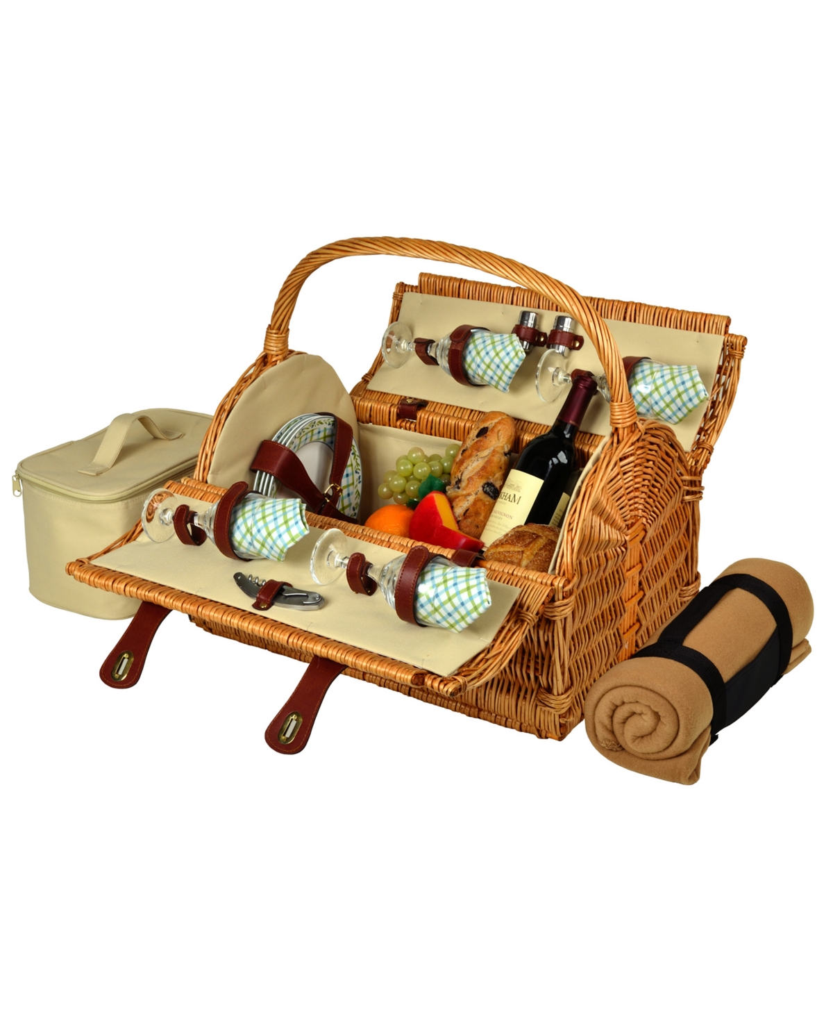 Yorkshire Willow Picnic Basket with Service for 4 with Blanket - Turquoise