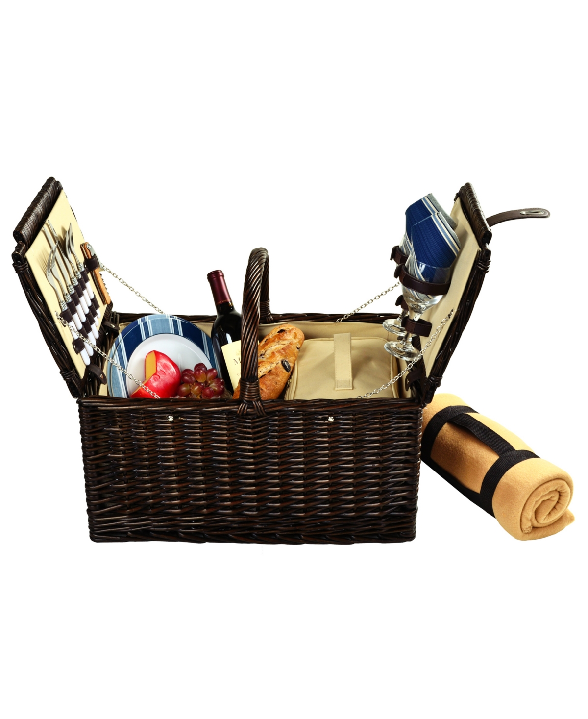 Surrey Willow Picnic Basket with Blanket - Service for 2 - Orange