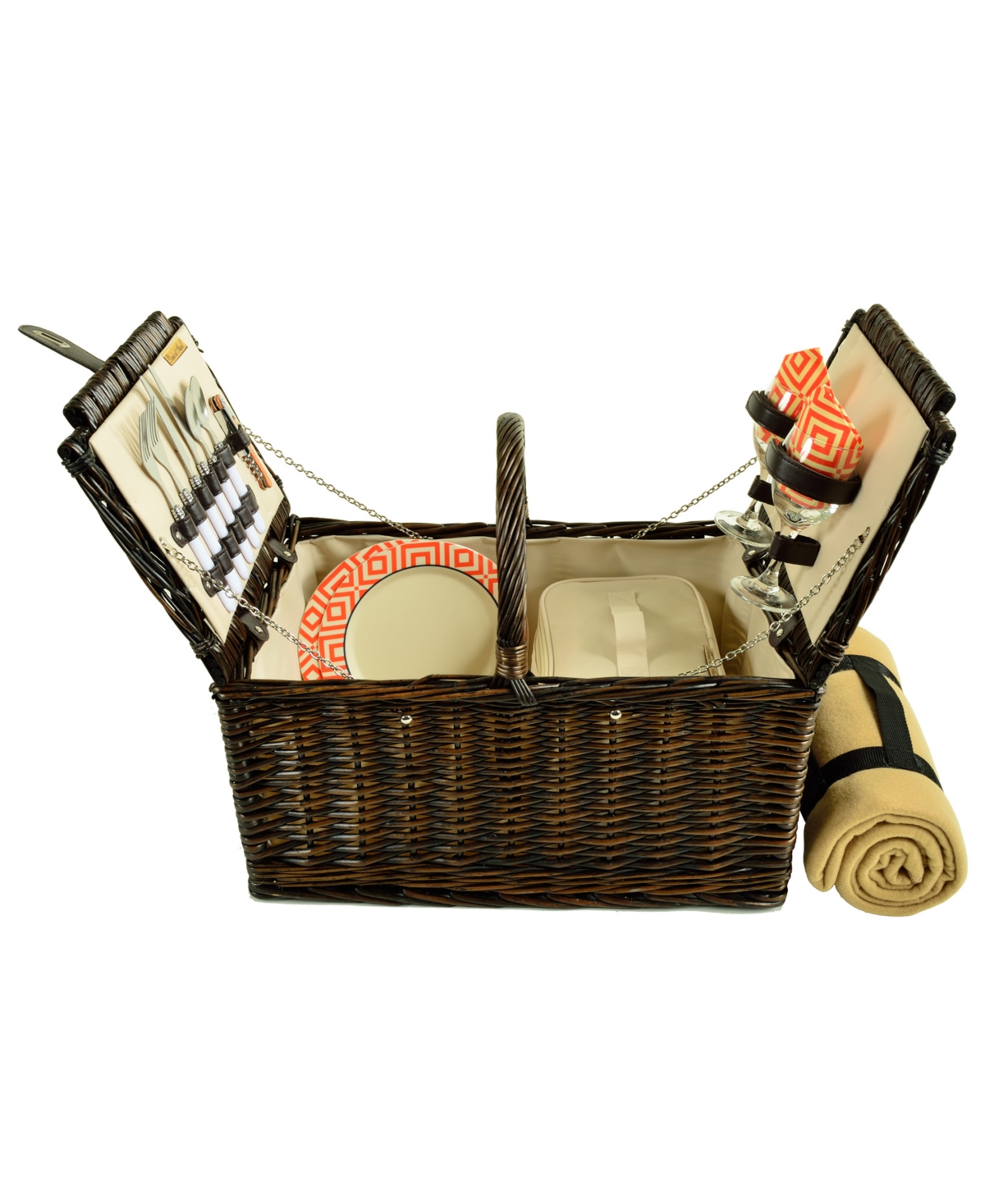 Surrey Willow Picnic Basket with Blanket - Service for 2 - Orange