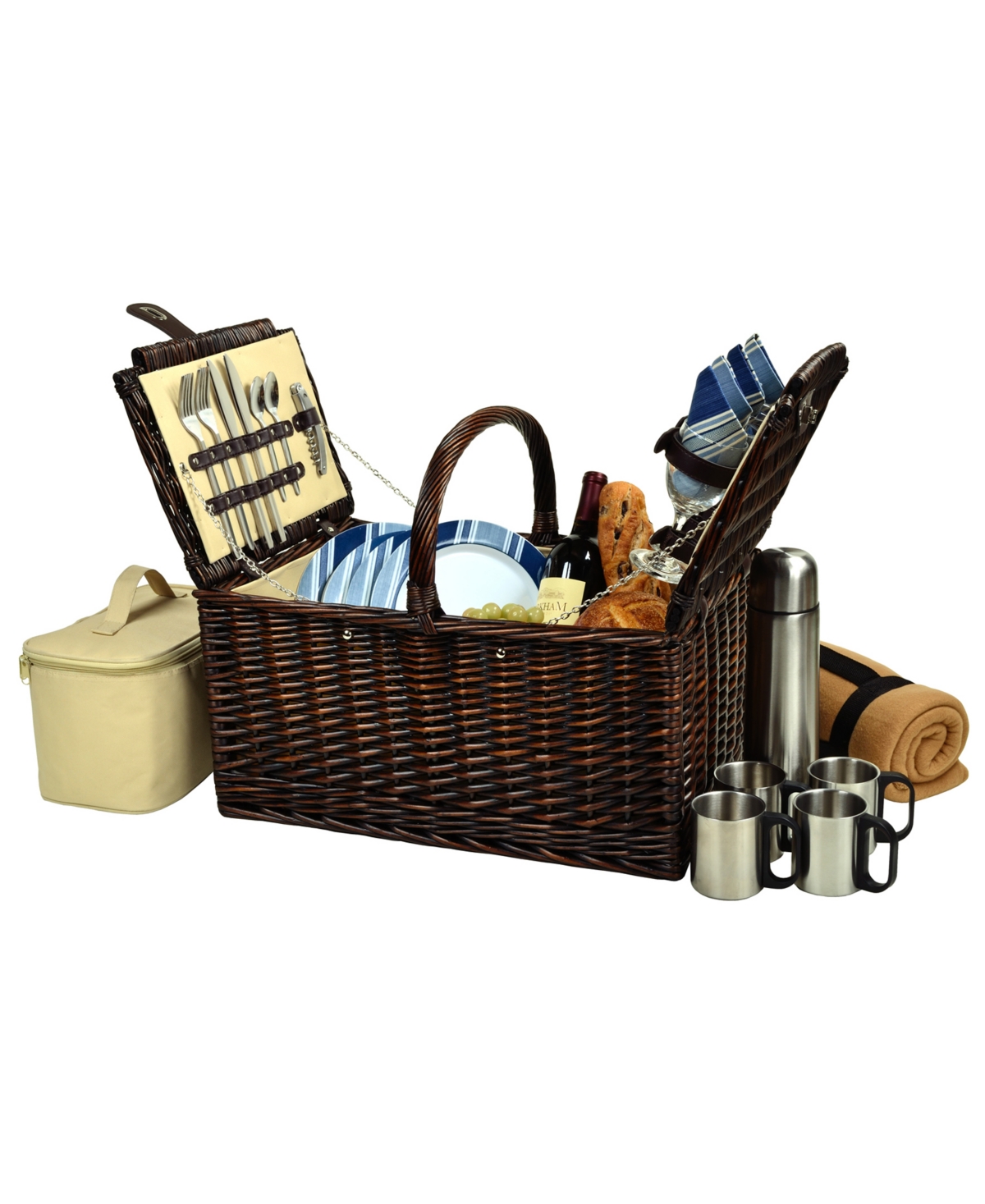 Buckingham Willow Picnic, Coffee Basket for 4 with Blanket - Orange