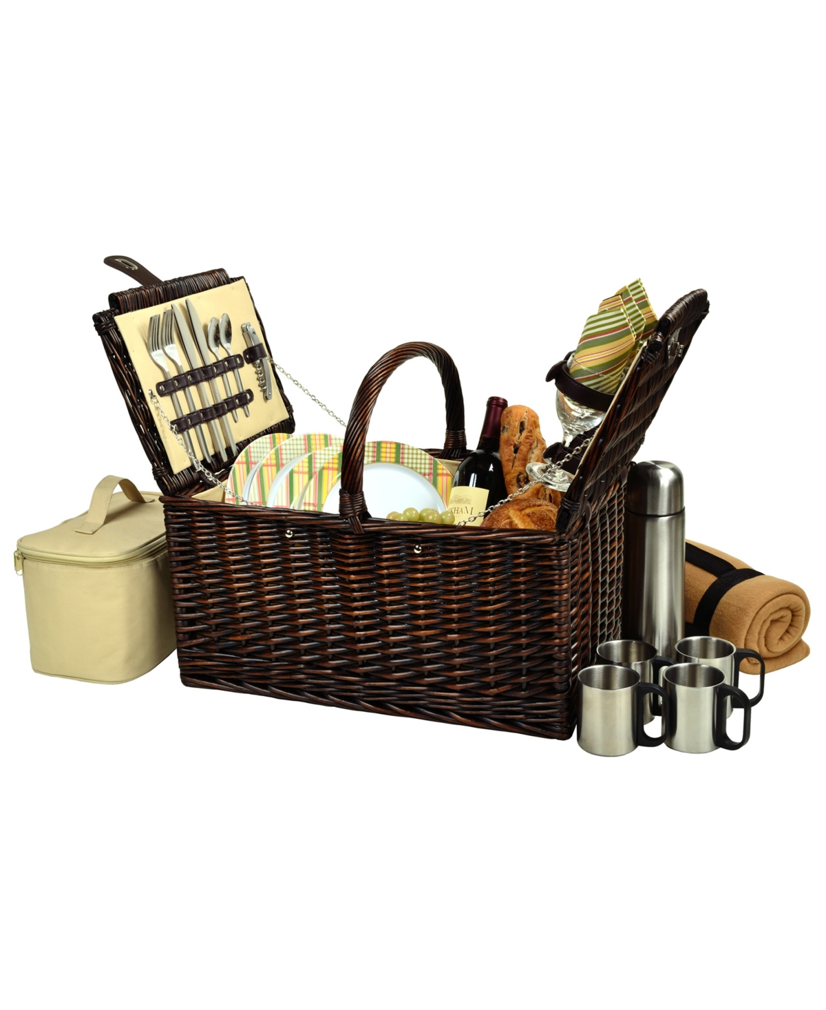 Buckingham Willow Picnic, Coffee Basket for 4 with Blanket - Orange