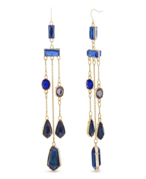 image of Catherine Malandrino Women-s Multicolored Rhinestone Yellow Gold-Tone Chandelier-Style Earrings