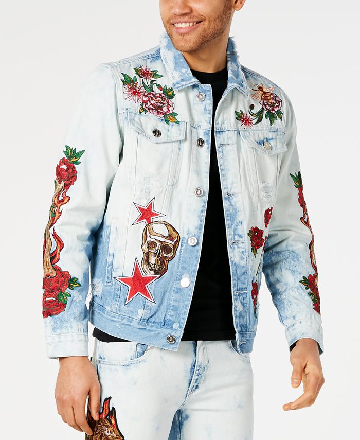 Reason Men's Embroidered Denim Jacket - Macy's