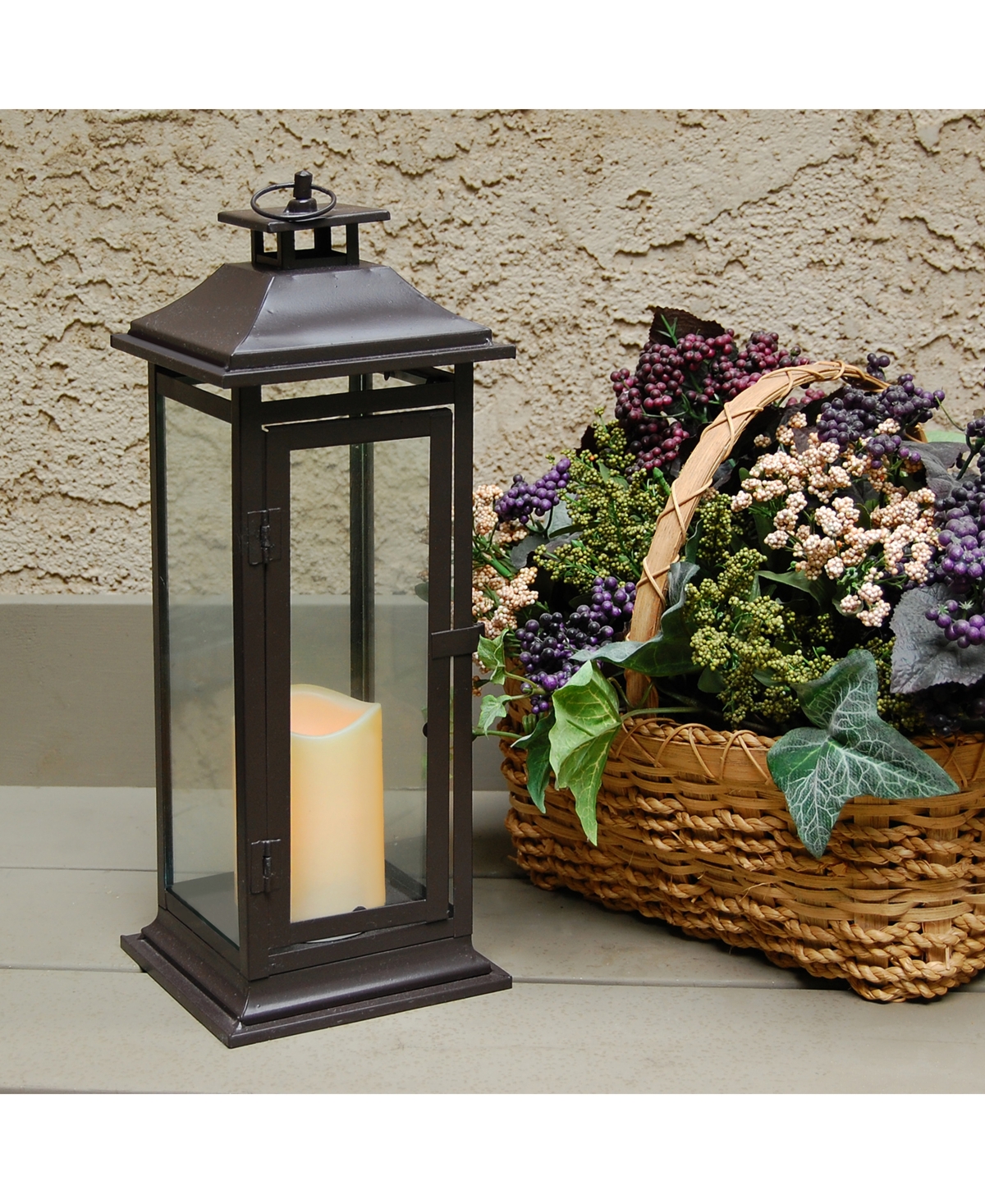 LumabaseTraditional Metal Lantern with Led Candle - Black