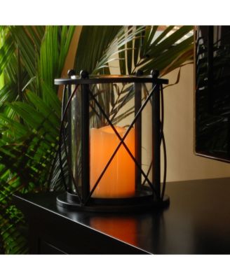 Lumabase Black Round Criss Cross Metal Lantern with LED Candle