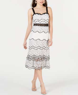 chinese dress ladies Foxiedox White/Blue Halina Lace Bow Tied Strap Midi Dress NWT- Size S  The  Saved Collection