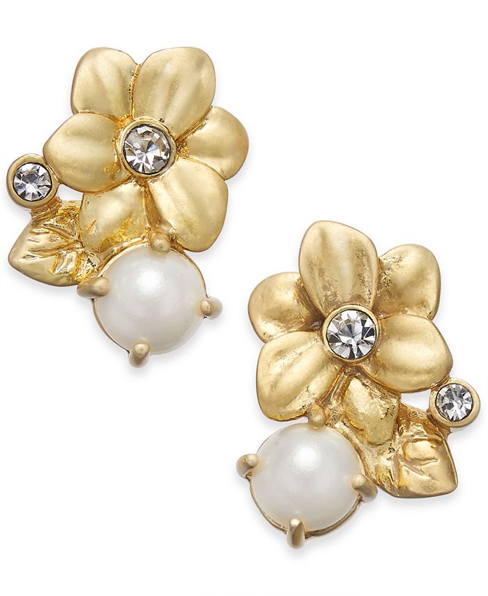 kate spade new york Gold-Tone Imitation Pearl Flower Stud Earrings ...