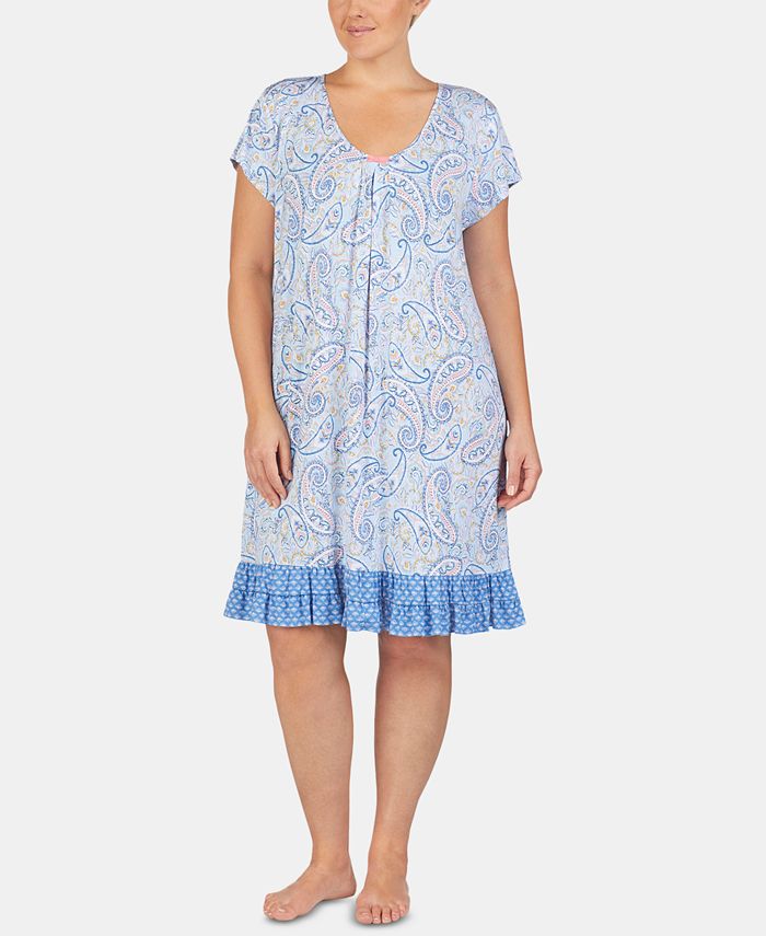 Ellen Tracy Plus Size Printed Ruffled Hem Knit Chemise Nightgown ...