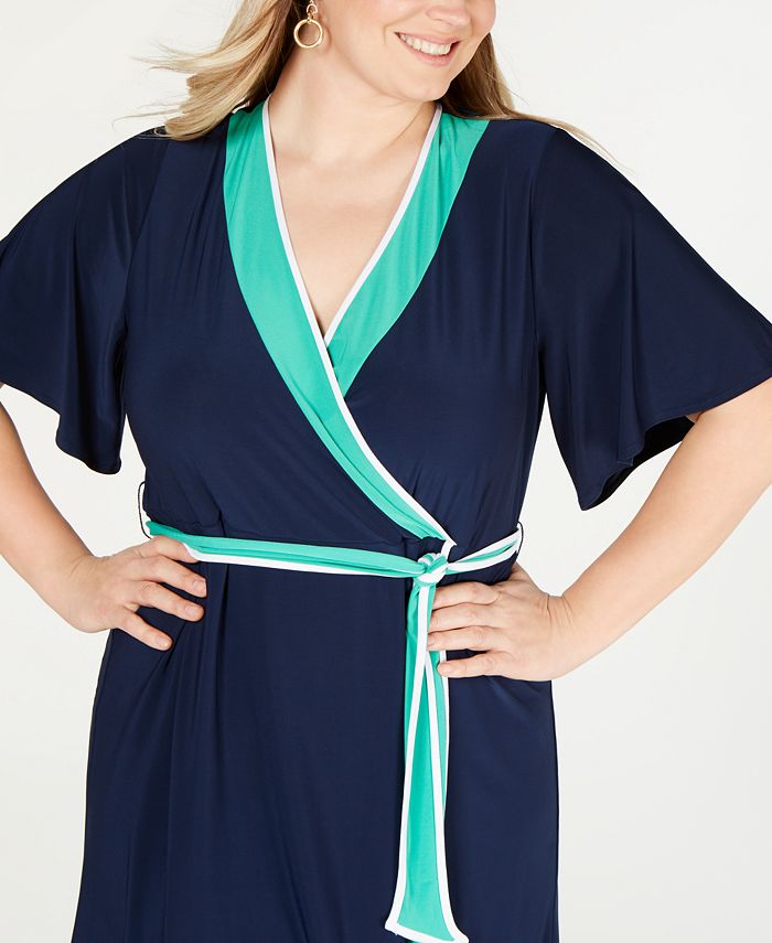 NY Collection Petite Plus Size Flutter-Sleeve Wrap Dress - Macy's