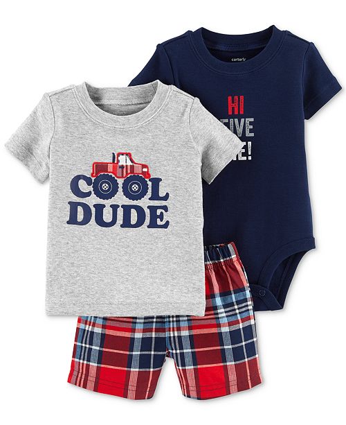 Carter's Baby Boys 3Pc. Cool Dude Cotton Bodysuit, TShirt & Plaid