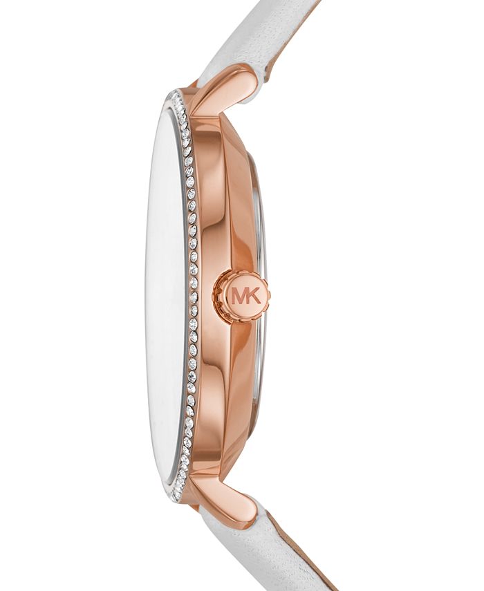 Michael Kors Pyper Quartz White Dial White Leather Strap Watch For Women - MK2800