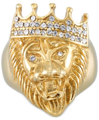 Crystal Lion Ring in Gold-Tone Ion-Plated Stainless Steel