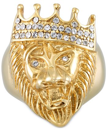 LEGACY for MEN by Simone I. Smith - Men's Crystal Lion Ring in Gold-Tone Ion-Plated Stainless Steel