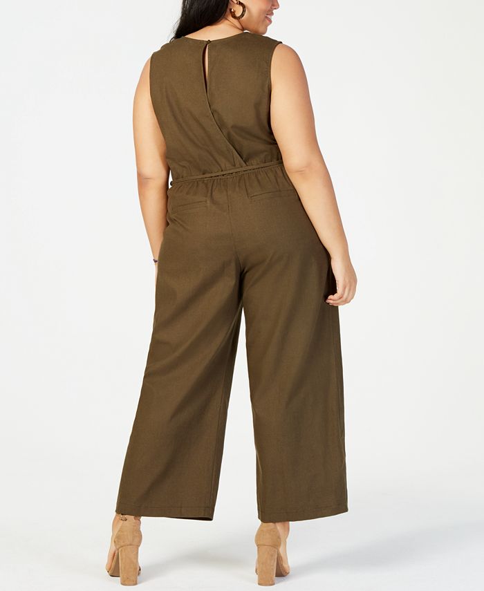 Monteau Trendy Plus Size Button-Front Jumpsuit - Macy's