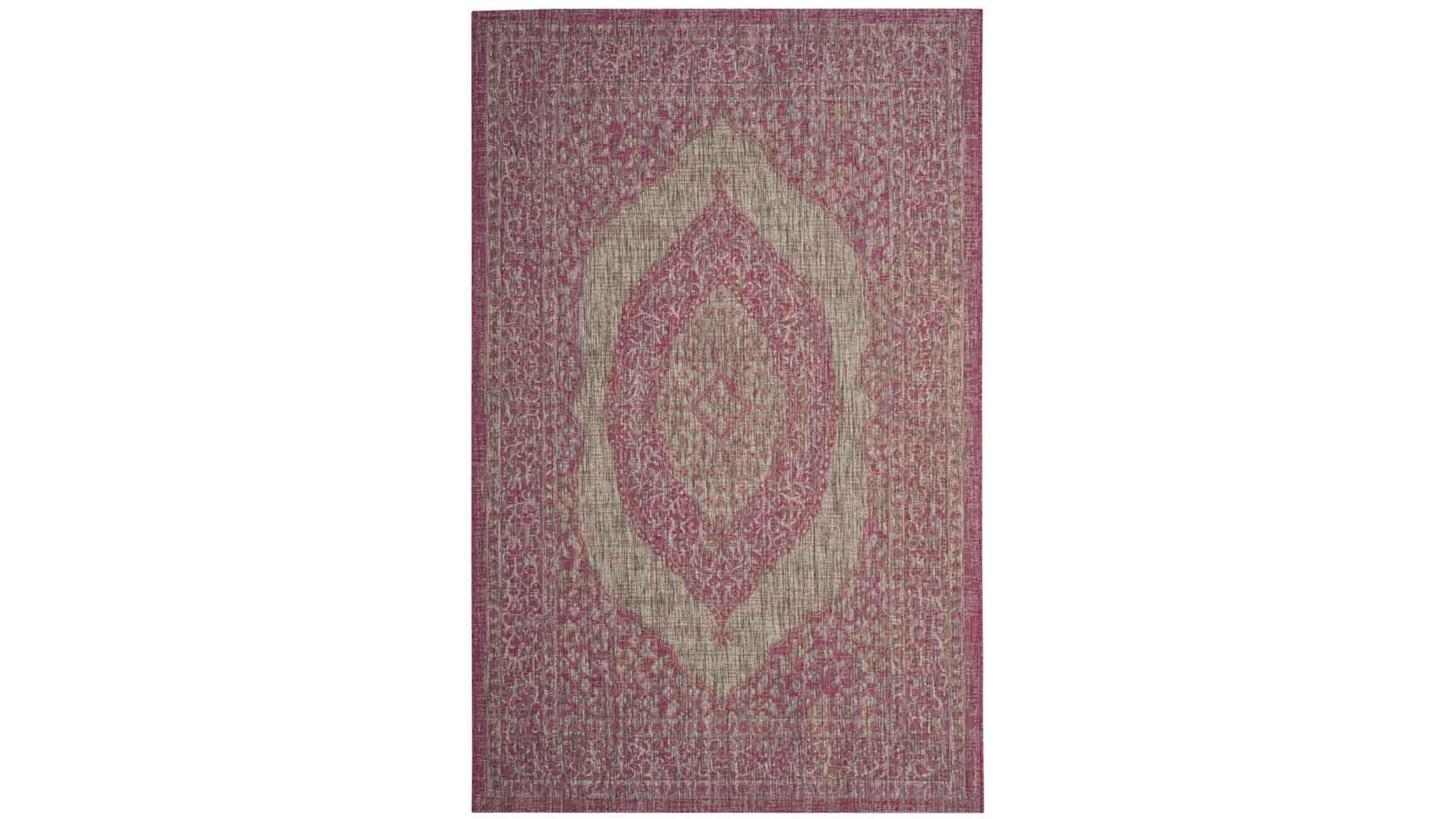 Safavieh Courtyard CY8751 Light Gray and Fuchsia 5'3" x 7'7" Sisal Weave Outdoor Area Rug