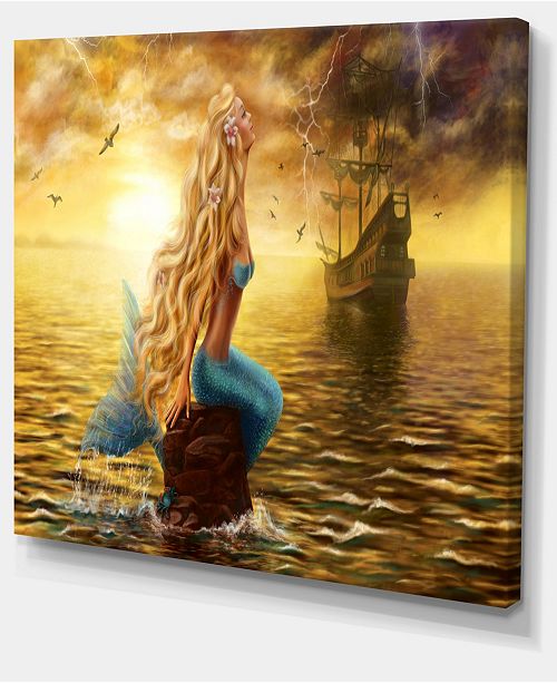 Design Art Designart Sea Mermaid With Ghost Ship Seascape Canvas