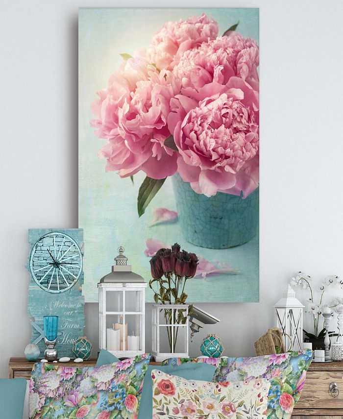 Design Art Designart Pink Peony Flowers In Vase Large Floral Wall Art ...
