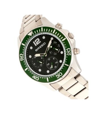 Quartz Pegasus Green Face Multi-Function Silver Alloy Watch 46mm