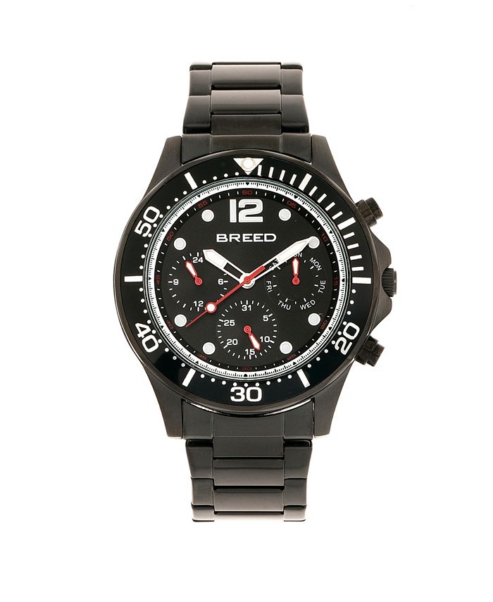 Breed Quartz Pegasus Black Face Multi Function Black Alloy Watch