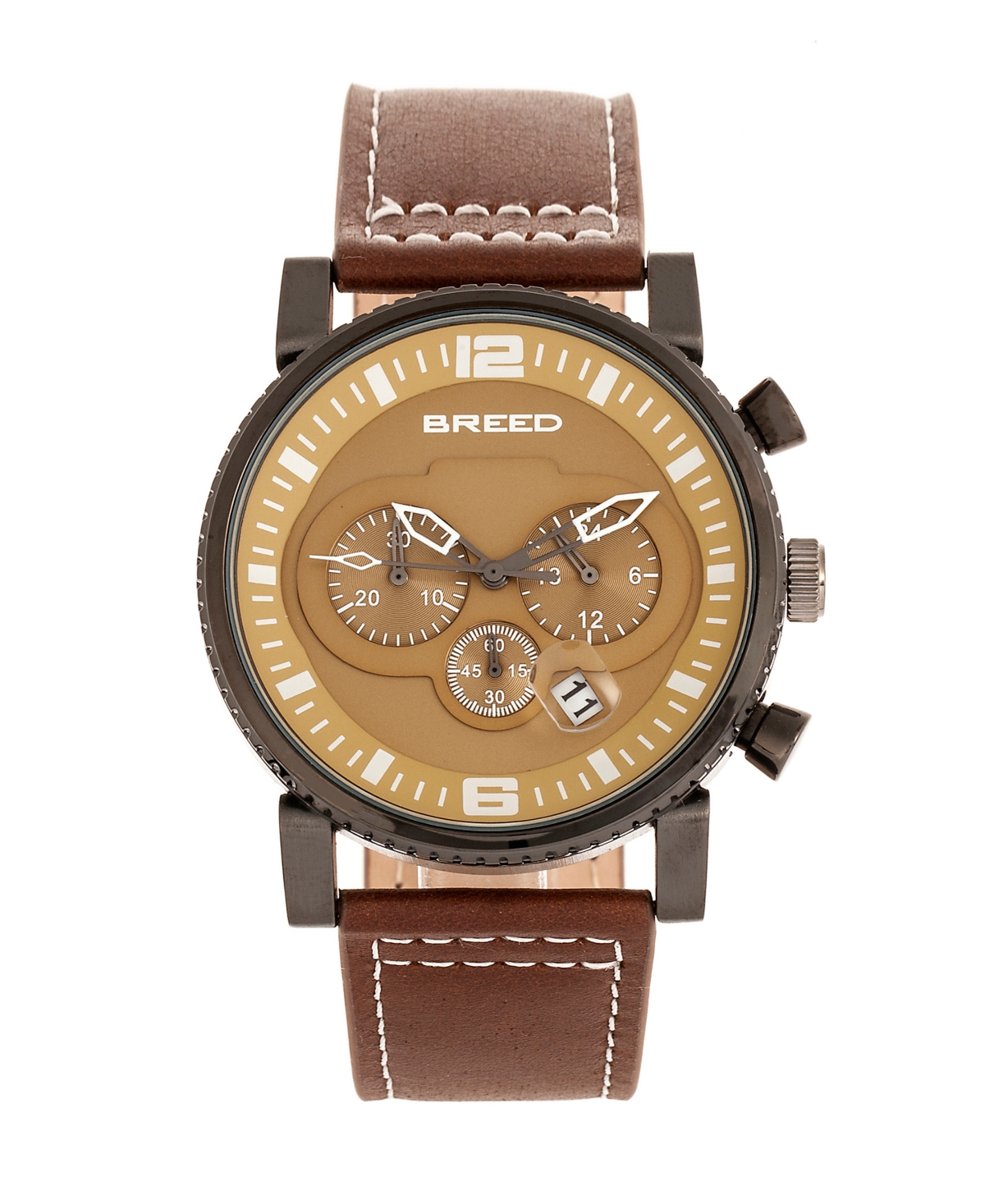 Quartz Ryker Camel Face Chronograph Genuine Brown Leather Watch 45mm - Brown