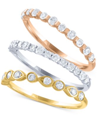 Macy's - Tri-Color 3-Pc. Diamond (1 ct. t.w.) Stackable Ring Set