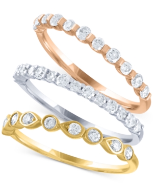 image of Tri-Color 3-Pc. Diamond (1 ct. t.w.) Stackable Ring Set