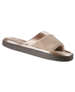 image of Isotoner Women-s Microterry Satin Trim Wider Width Slide Slippers