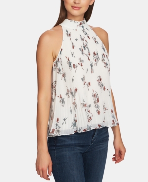 1.STATE FLORAL-PRINT PLEATED HALTER TOP