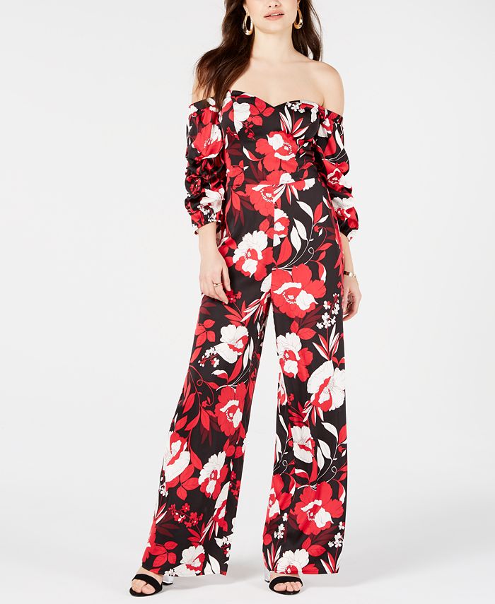 GUESS Zooey Printed Off-The-Shoulder Jumpsuit - Macy's