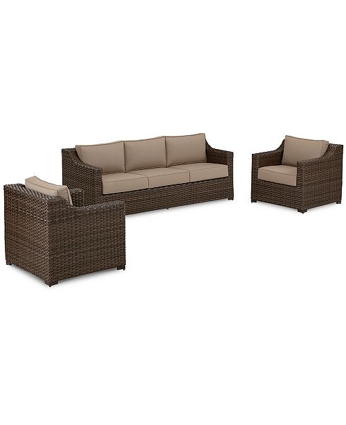 Furniture Camden Outdoor Wicker 3 Pc Seating Set 1 Sofa 2 Chairs Created For Macy S Reviews Furniture Macy S