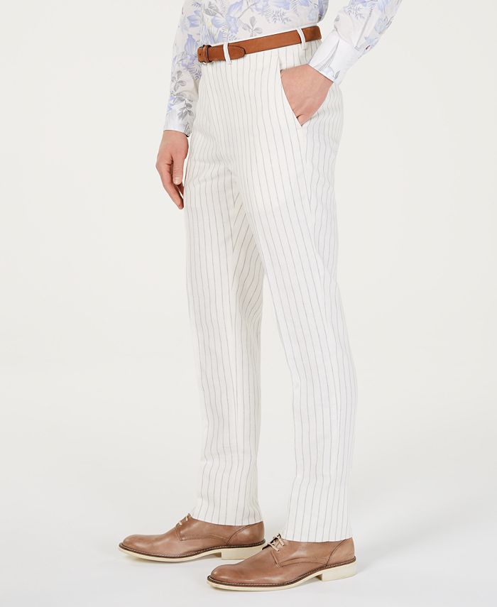Tallia Orange Men's Slim-Fit Linen Taupe/Cream Stripe Suit - Macy's